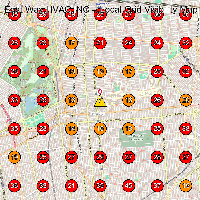 East Way HVAC INC GeoGrid visibility map for Hvac Contractor in Brooklyn
